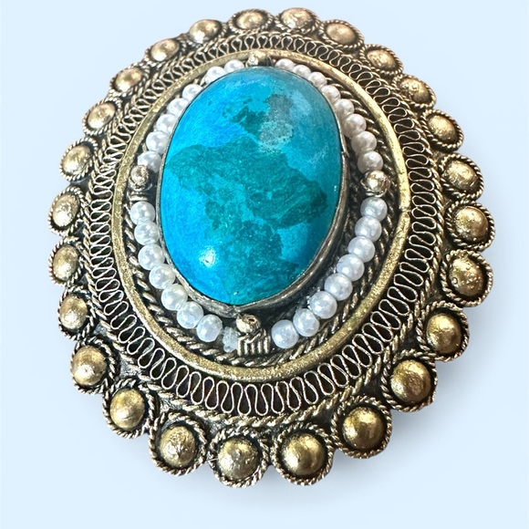 Jewelry - Jerusalem 1950's Eilat stone vintage pendant Vermeil Sterling  Silver